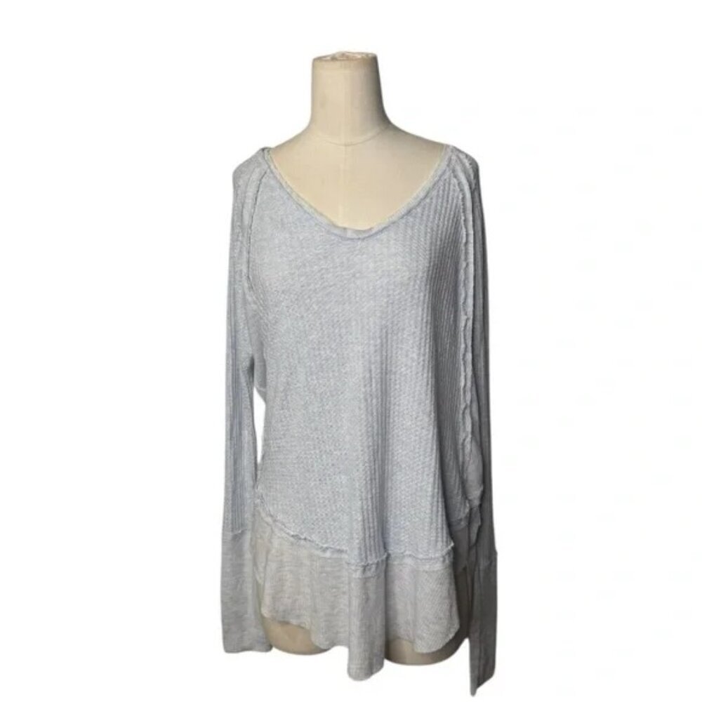 Free People We The Free Boho Blue Laguna Thermal Oversized Pointelle Knit Top S - Picture 5 of 6
